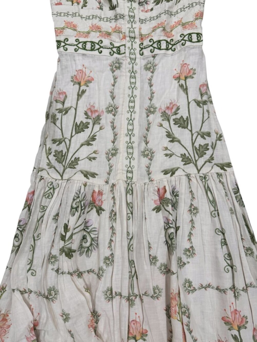 Agua Bendita Cream Floral Midi Dress with Pink & Green Botanicals - Picture 5 of 14
